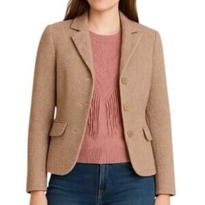 Ann Taylor Loft Pink and Cream Tweed Wool Blend Blazer Jacket Size 2